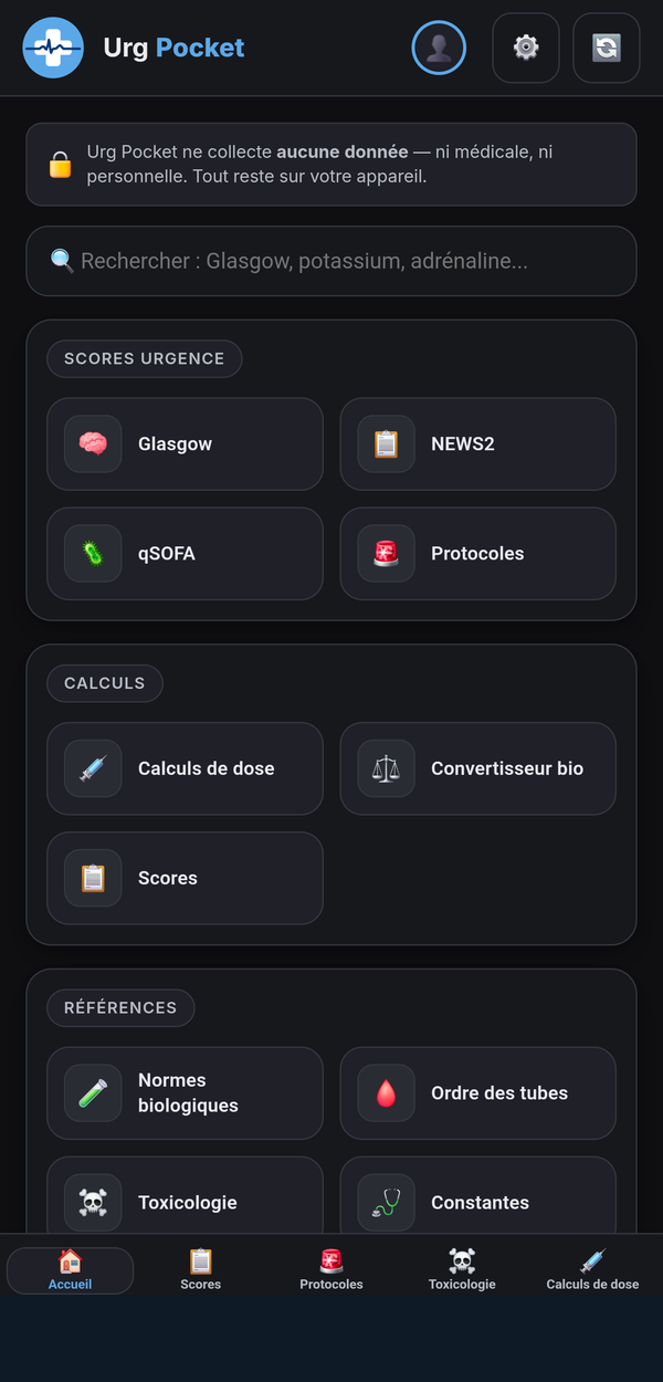 Écran d'accueil Urg Pocket