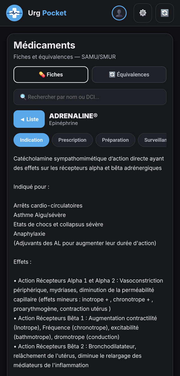 Fiche médicament Adrénaline