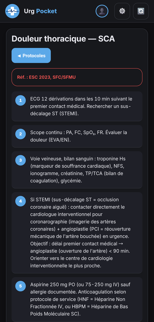 Protocole SCA avec étapes numérotées